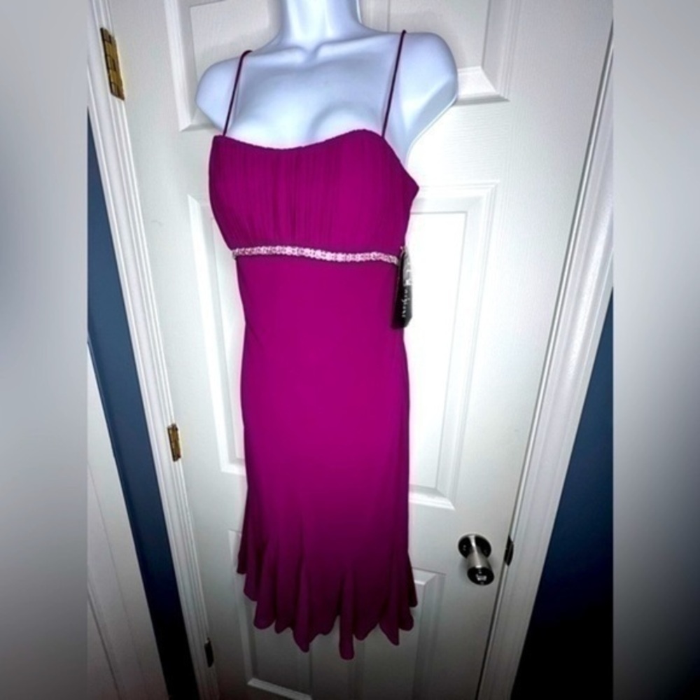 NWT SL Fashions Women’s 6 Pink Jeweled Strappy Mini Cocktail Dress S
